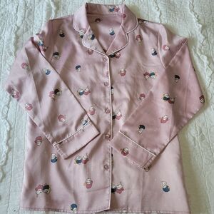 Sanrio Little Twin Stars Satin PJ Top S Pink Long Sleeve Button Down